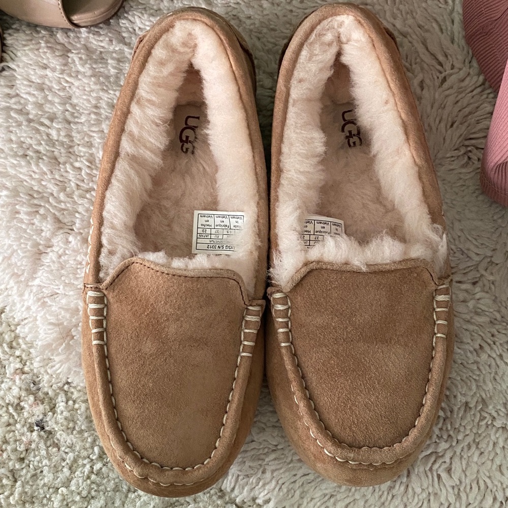 UGG Chestnut Suede Lined Moccasin Slippers - Picture 3 of 8